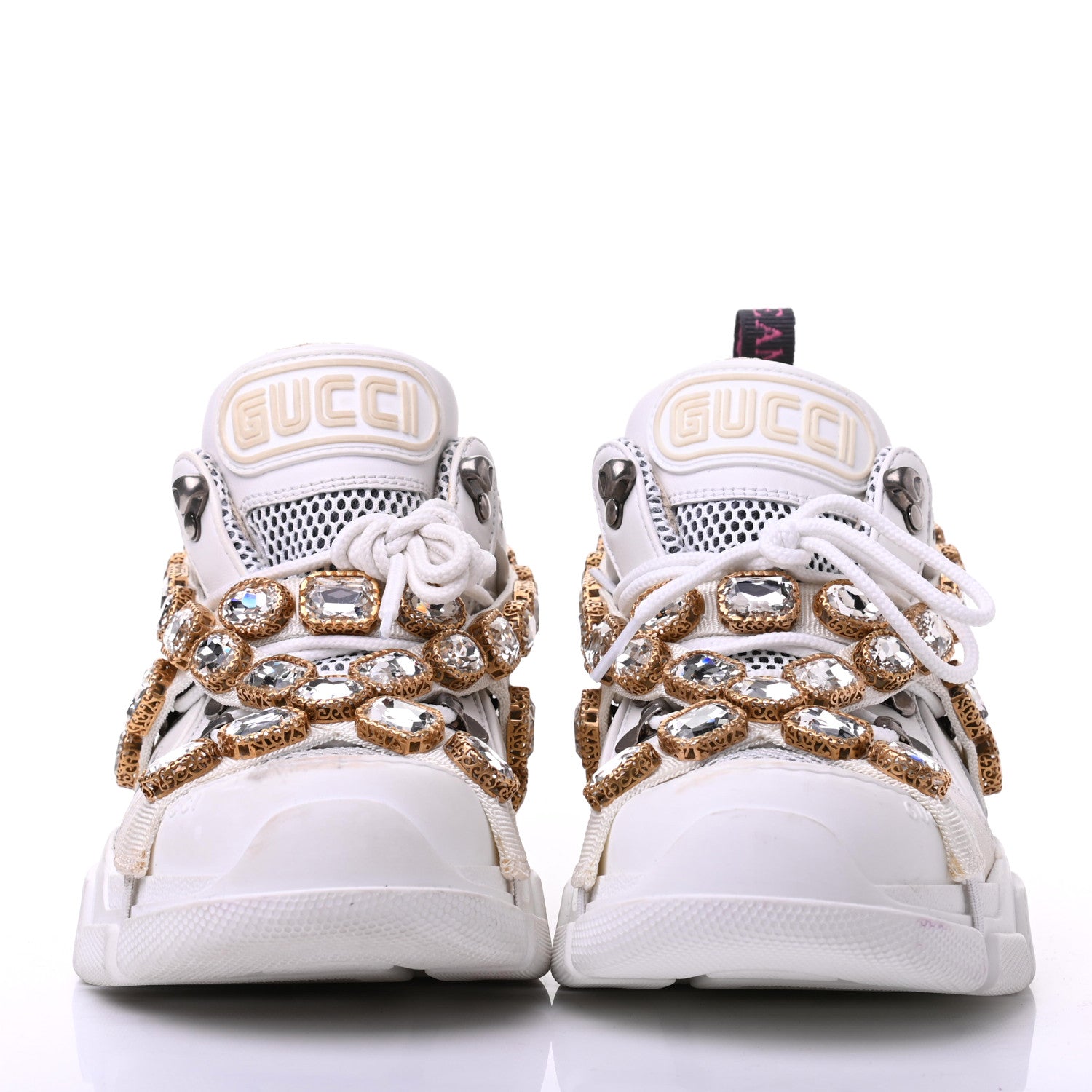 Gucci X SEGA Mesh Calfskin Suede Removable Crystals Womens Flashtrek Sneakers 38 Great White 2 of 11