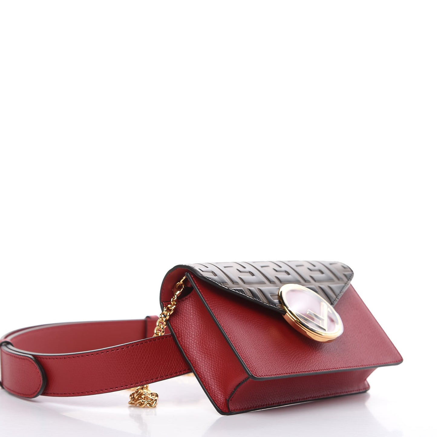 Vitello Cruise F is Fendi Bi-Color FF 1974 Embossed Envelope Belt Bag Maya Black Fragola