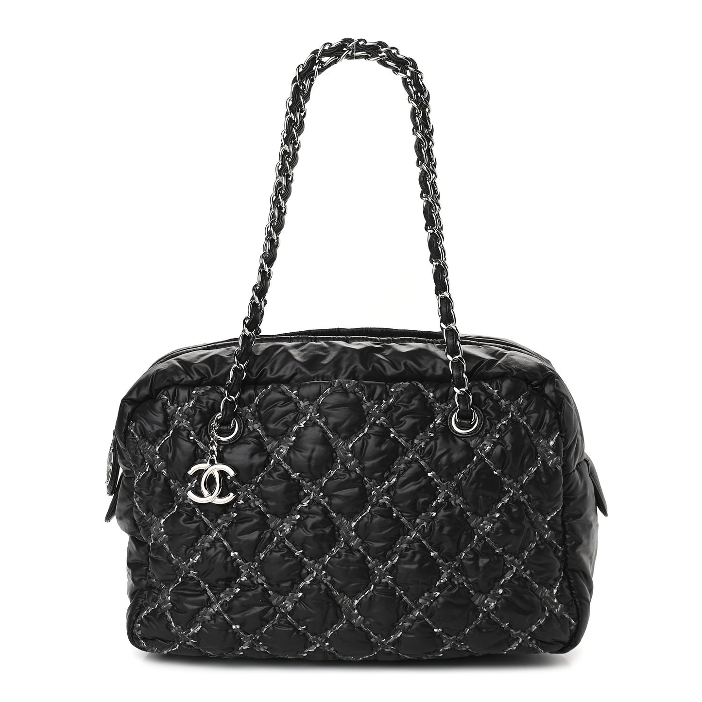 Nylon Quilted Tweed Stitch Bubble Camera Case Black