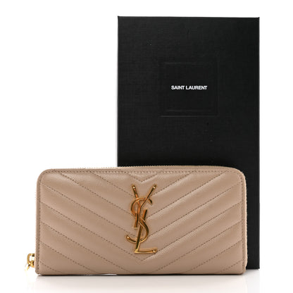 Saint Laurent Grain De Poudre Matelasse Chevron Monogram Zip Around Wallet Dark Beige 8 of 8