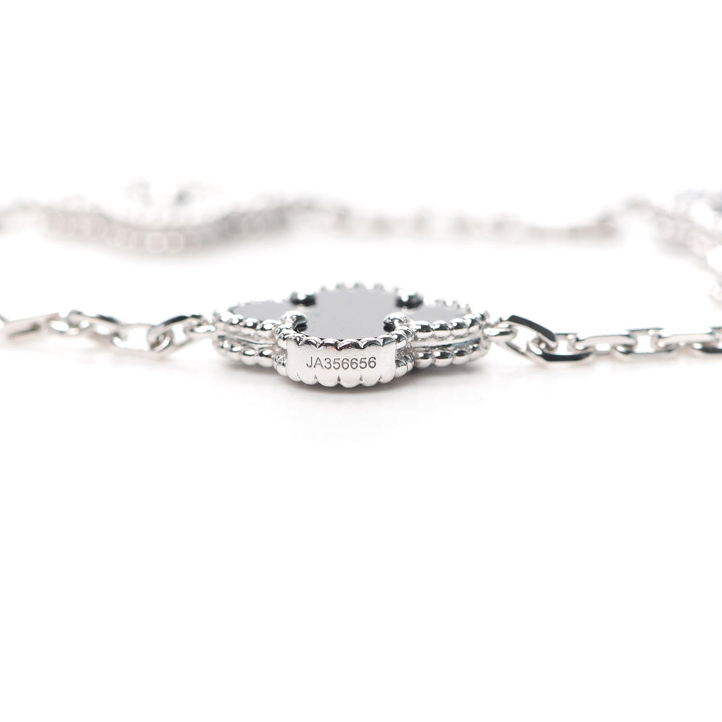 18K White Gold Diamond Black Onyx 5 Motifs Vintage Alhambra Bracelet