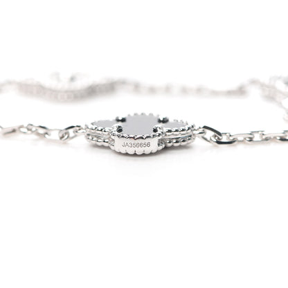 Van Cleef & Arpels 18K White Gold Diamond Black Onyx 5 Motifs Vintage Alhambra Bracelet 6 of 7