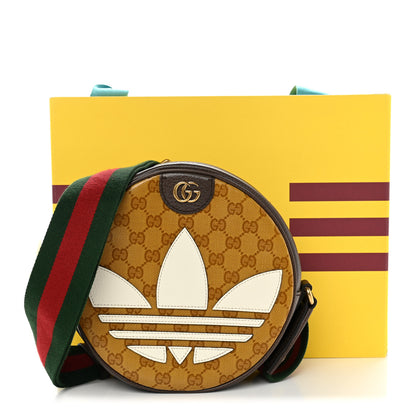 Gucci X ADIDAS Crystal Vintage Monogram Textured Dollar Calfskin Web Trefoil Small Ophidia Round Shoulder Bag Mid Natural Nut Off White New Acero 11 of 11