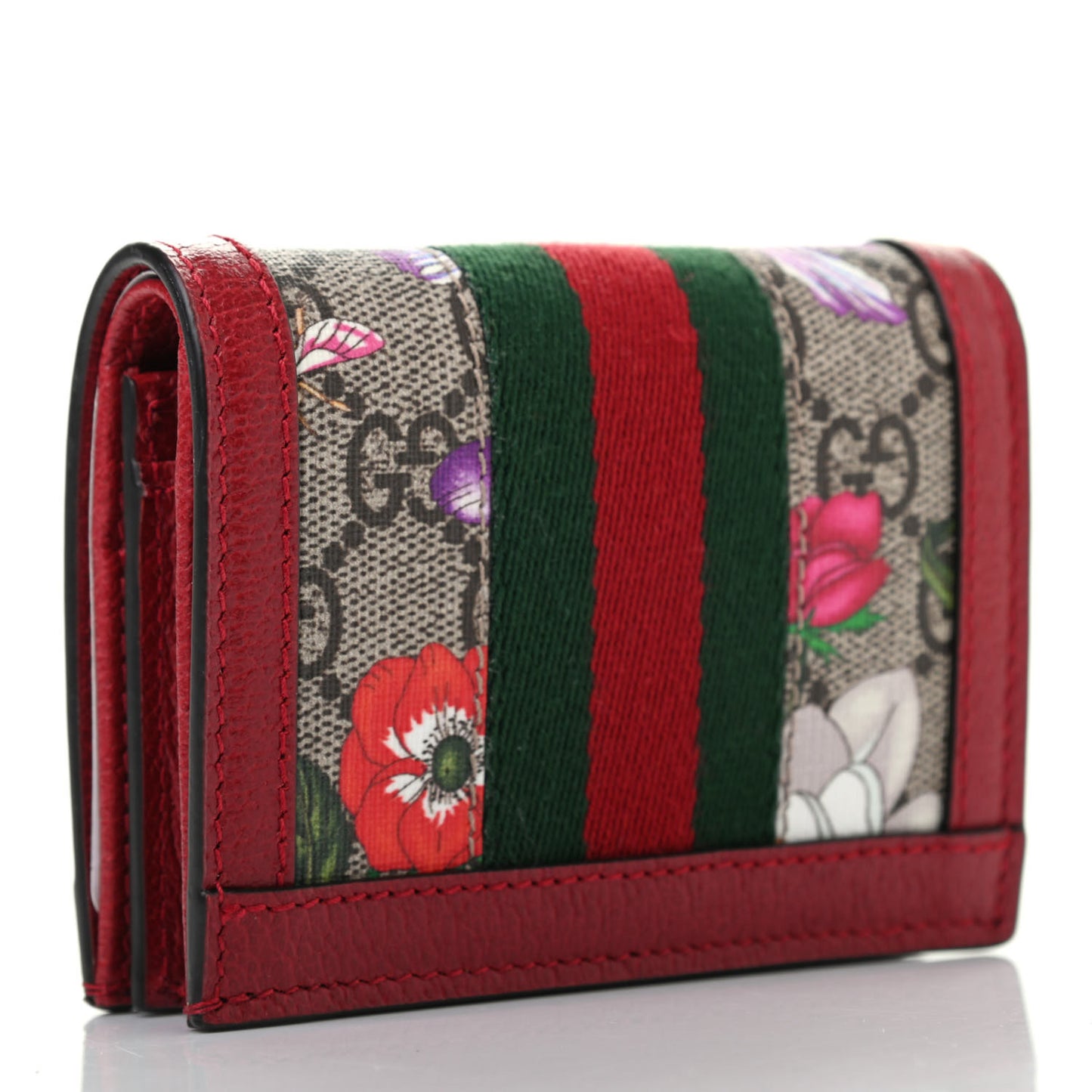 GG Supreme Monogram Flora Web Ophidia Card Case Red