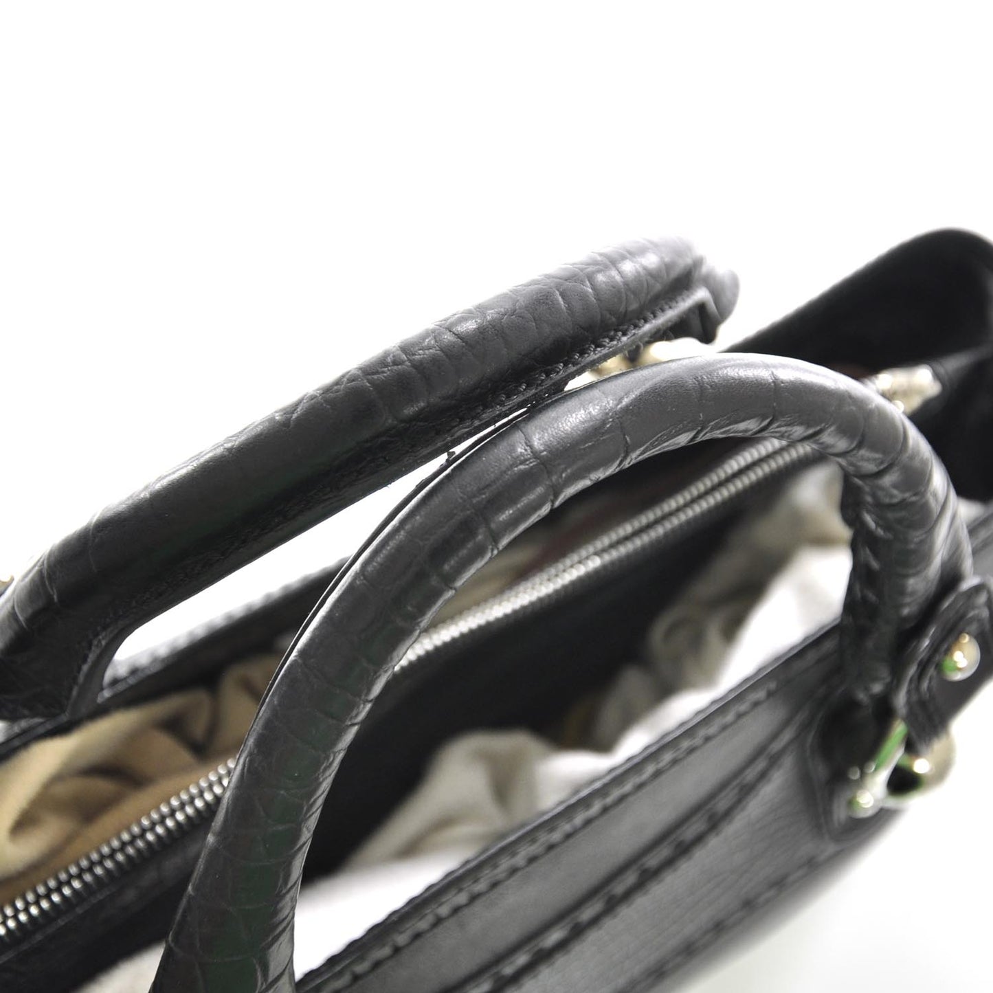 Crocodile Embossed Leather Boogie Satchel Black