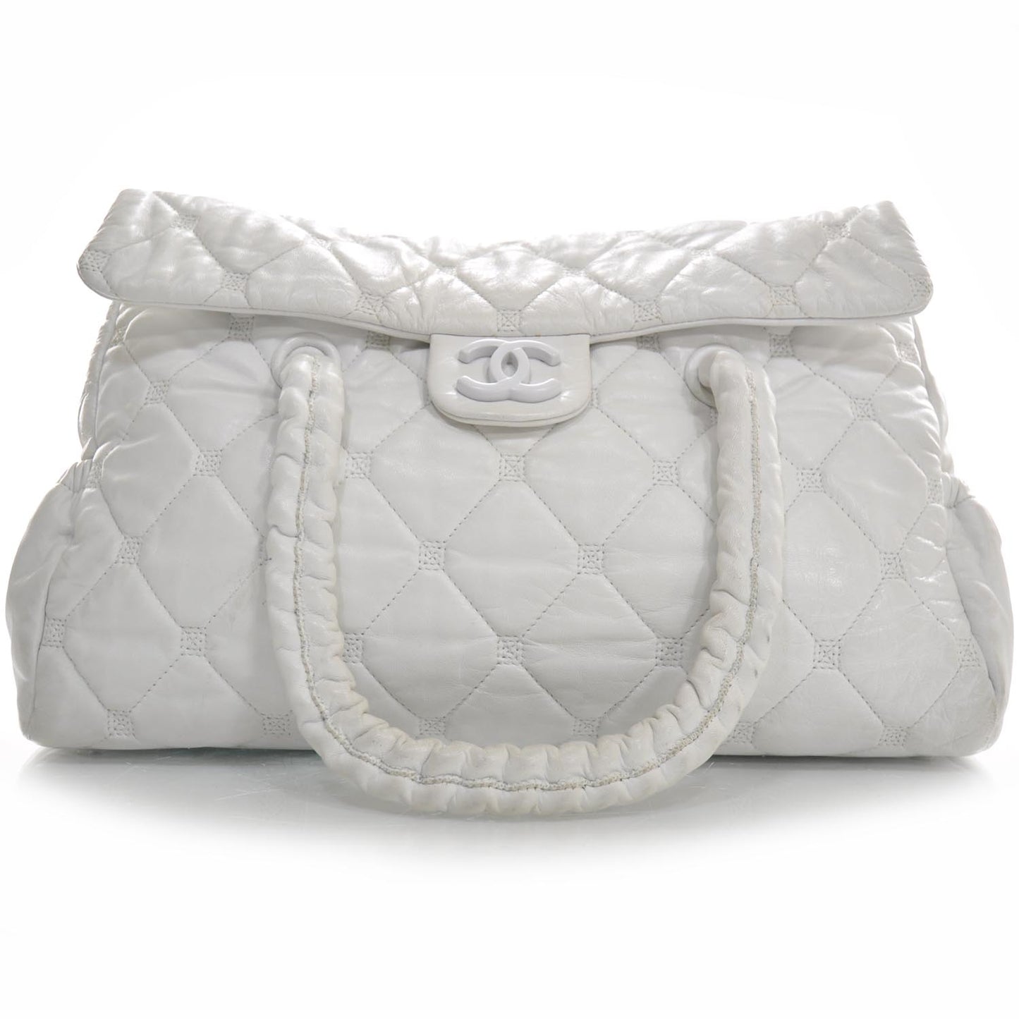 Quilted Lambskin Large Hidden Chain Tote White