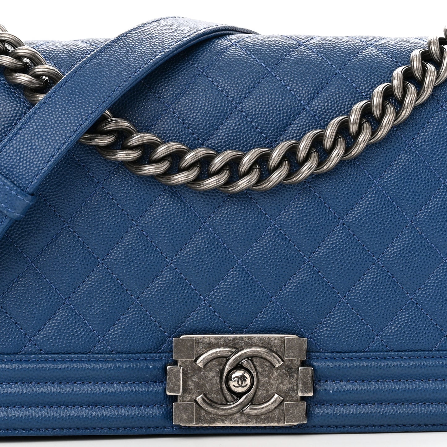 Caviar Quilted Medium Boy Flap Blue