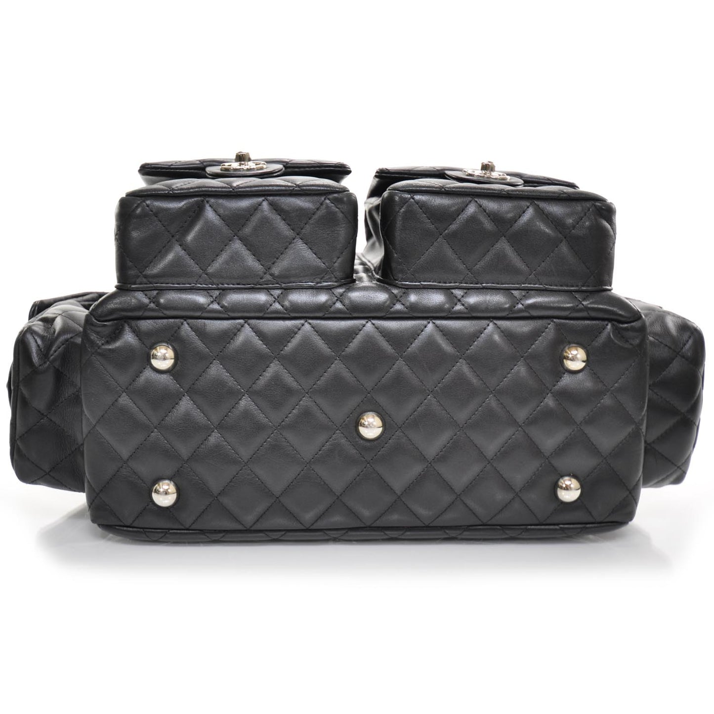 Calfskin Quilted Large Cambon Multipocket Reporter Black White