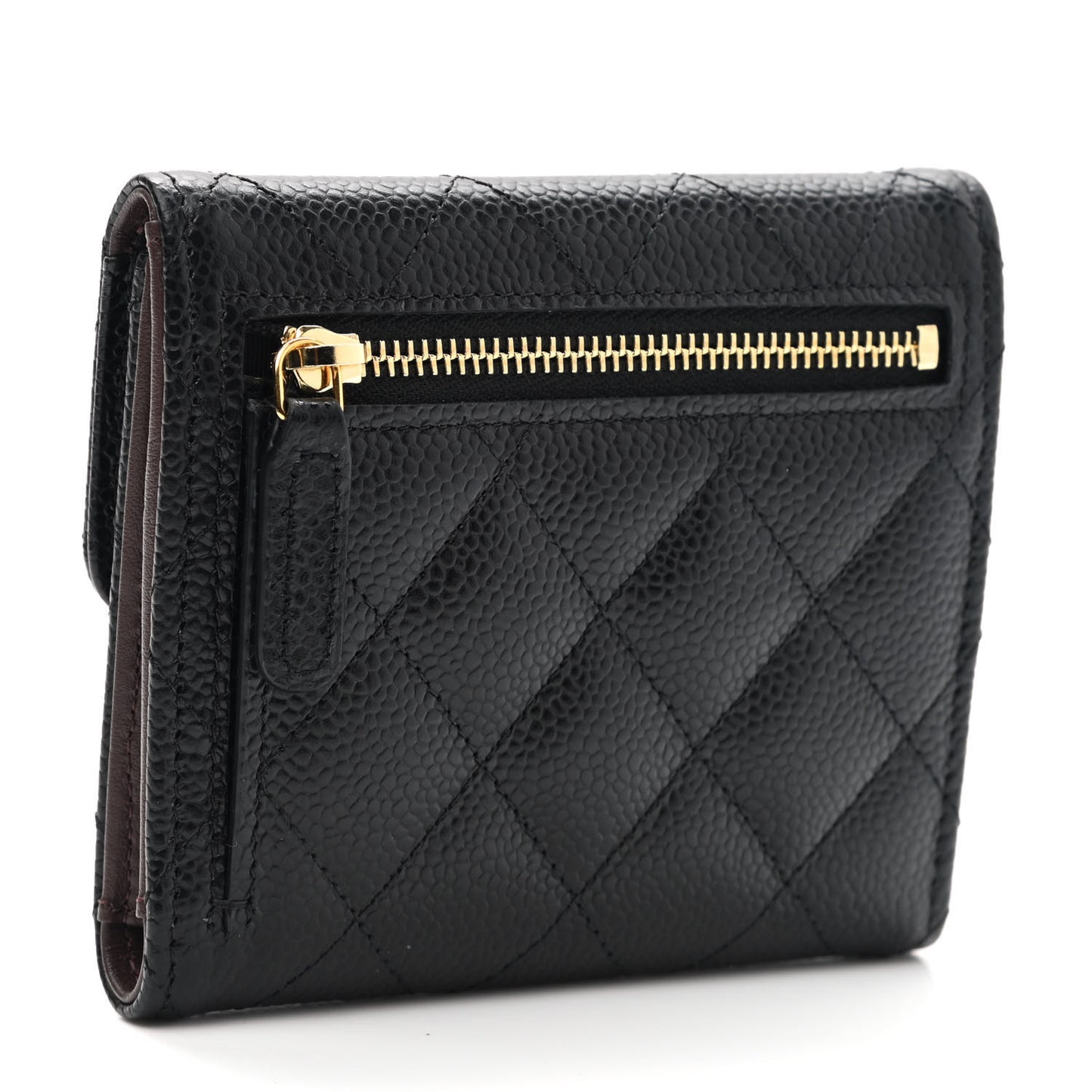 Caviar Quilted Compact Flap Wallet Black