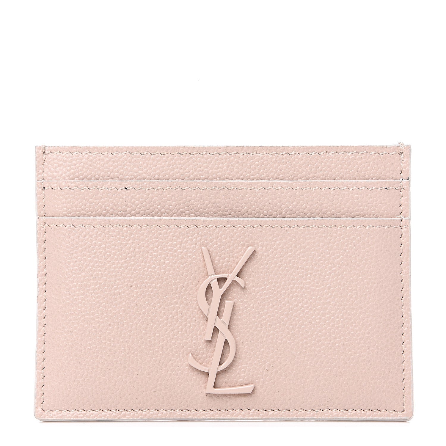 Saint Laurent Grain De Poudre Monogram Credit Card Case Rose 1 of 5