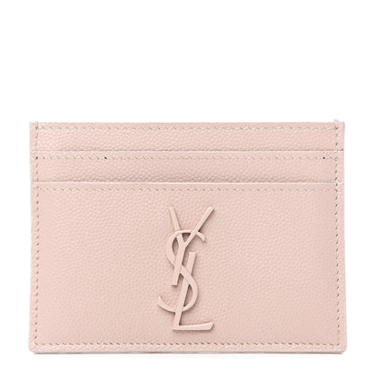 Saint Laurent Grain De Poudre Monogram Credit Card Case Rose 1 of 5