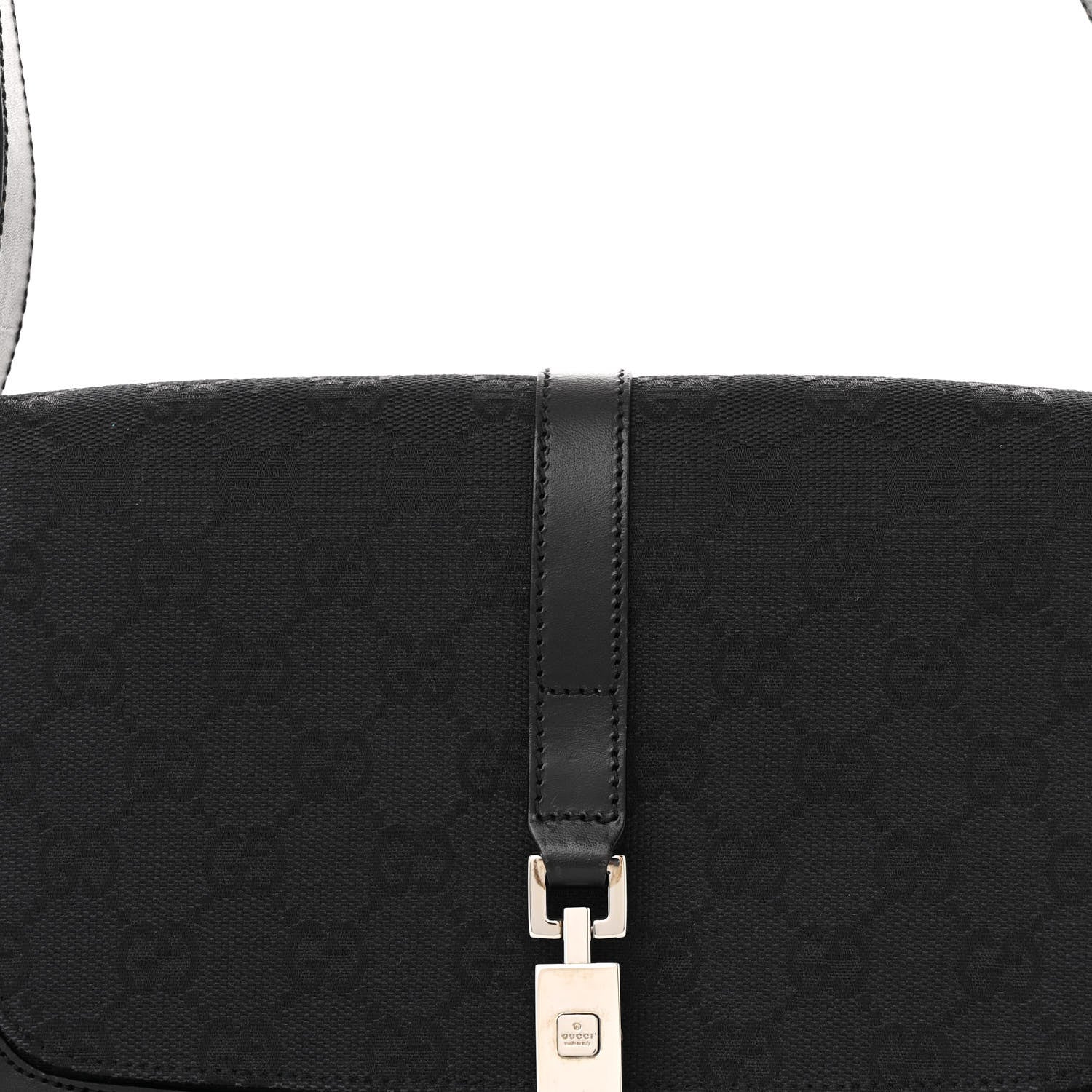Gucci Monogram Small Jackie O Flap Hobo Black 8 of 14