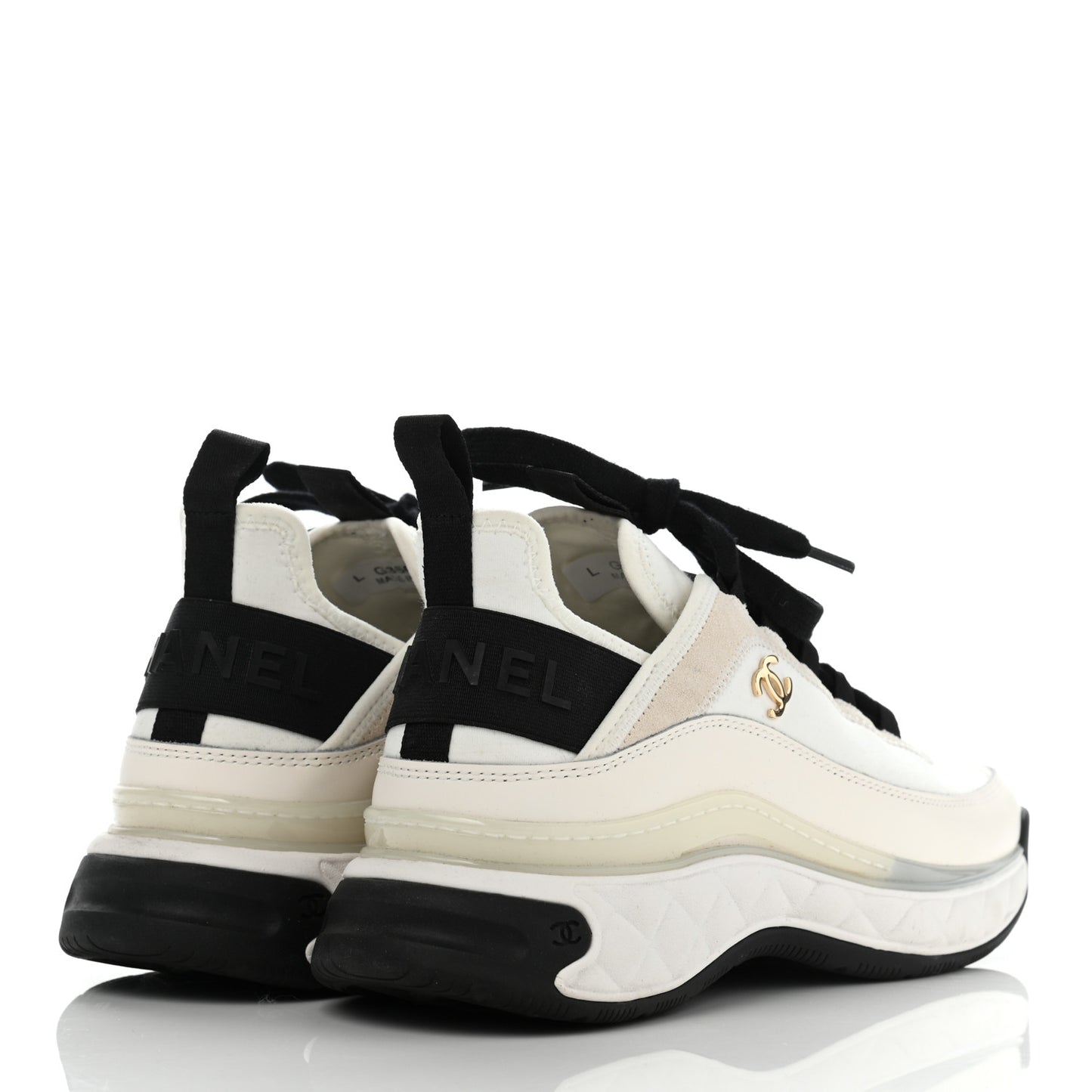 Velvet Calfskin Mixed Fibers CC Sneakers 37 Ivory Black