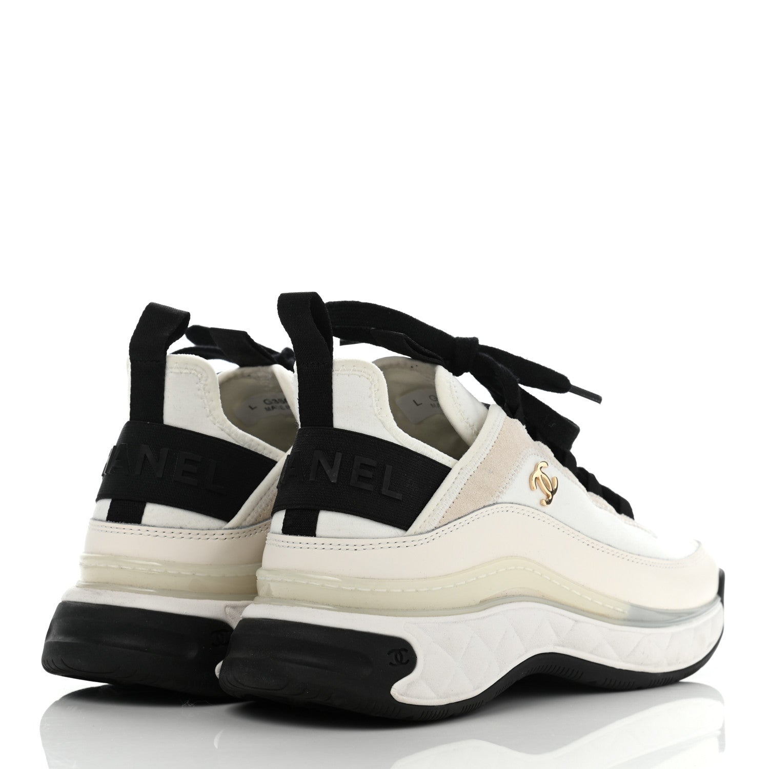 Chanel Velvet Calfskin Mixed Fibers CC Sneakers 37 Ivory Black 4 of 13