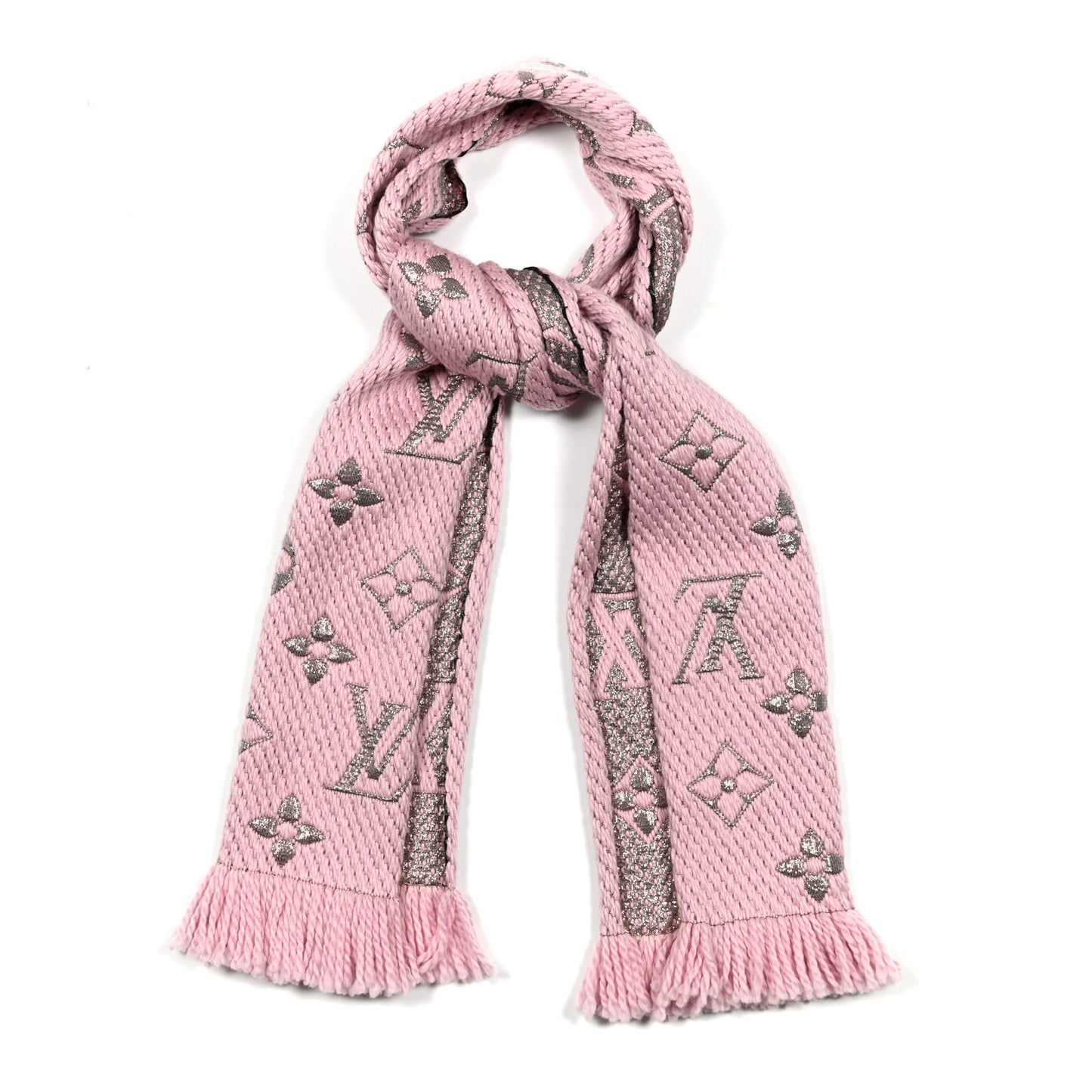 Wool Silk Logomania Shine Scarf Pink