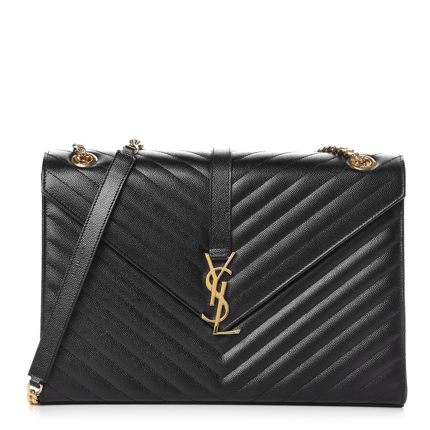 Saint Laurent Grain De Poudre Matelasse Chevron Large Monogram Satchel Black 1 of 8