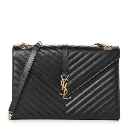 Saint Laurent Grain De Poudre Matelasse Chevron Large Monogram Satchel Black 1 of 8
