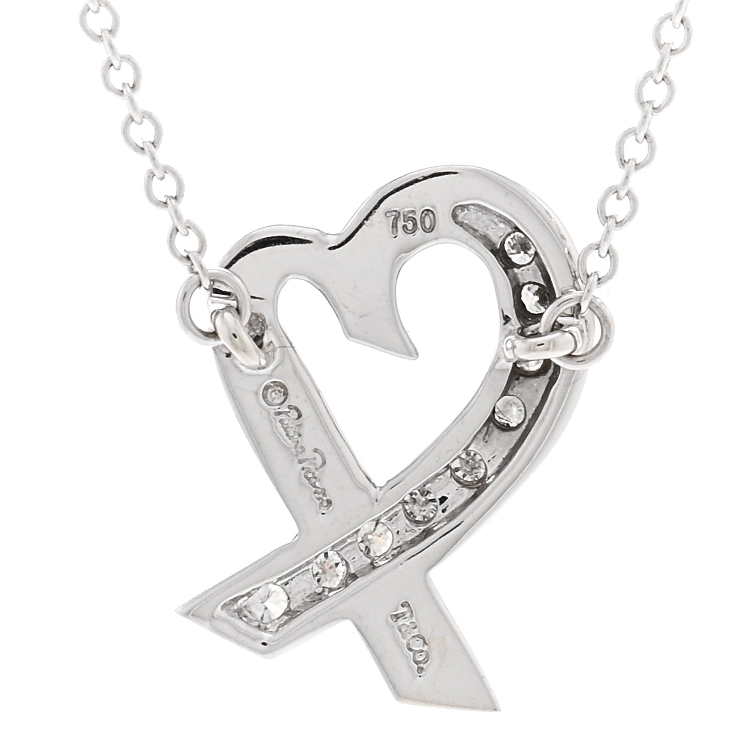 Tiffany 18k White Gold Diamond Small Paloma Picasso Loving Heart Necklace 4 of 5