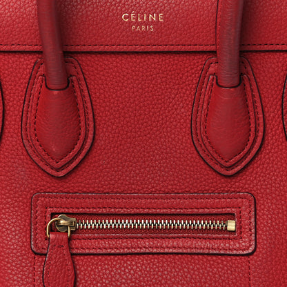 Celine Drummed Calfskin Nano Luggage Red 8 of 14