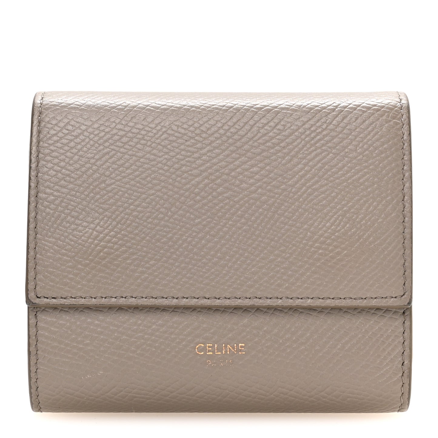 Grained Calfskin Small Tri-Fold Wallet Pebble
