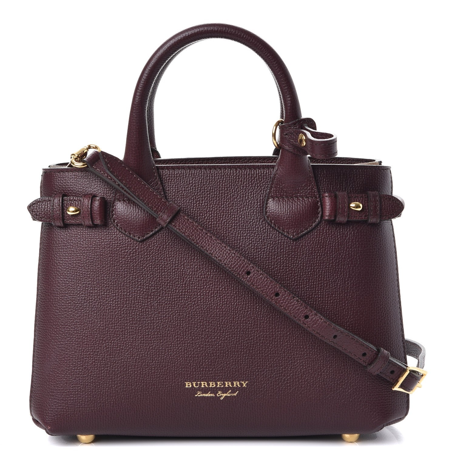 Burberry Grainy Calfskin House Check Small Banner Tote Mahogany Red 1 of 9