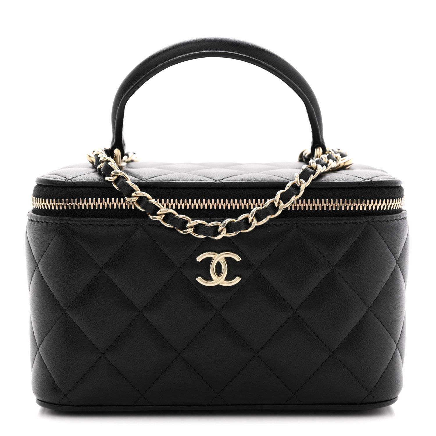 Chanel Lambskin Quilted Small Top Handle Vanity Case With Chain Black 1 of 10