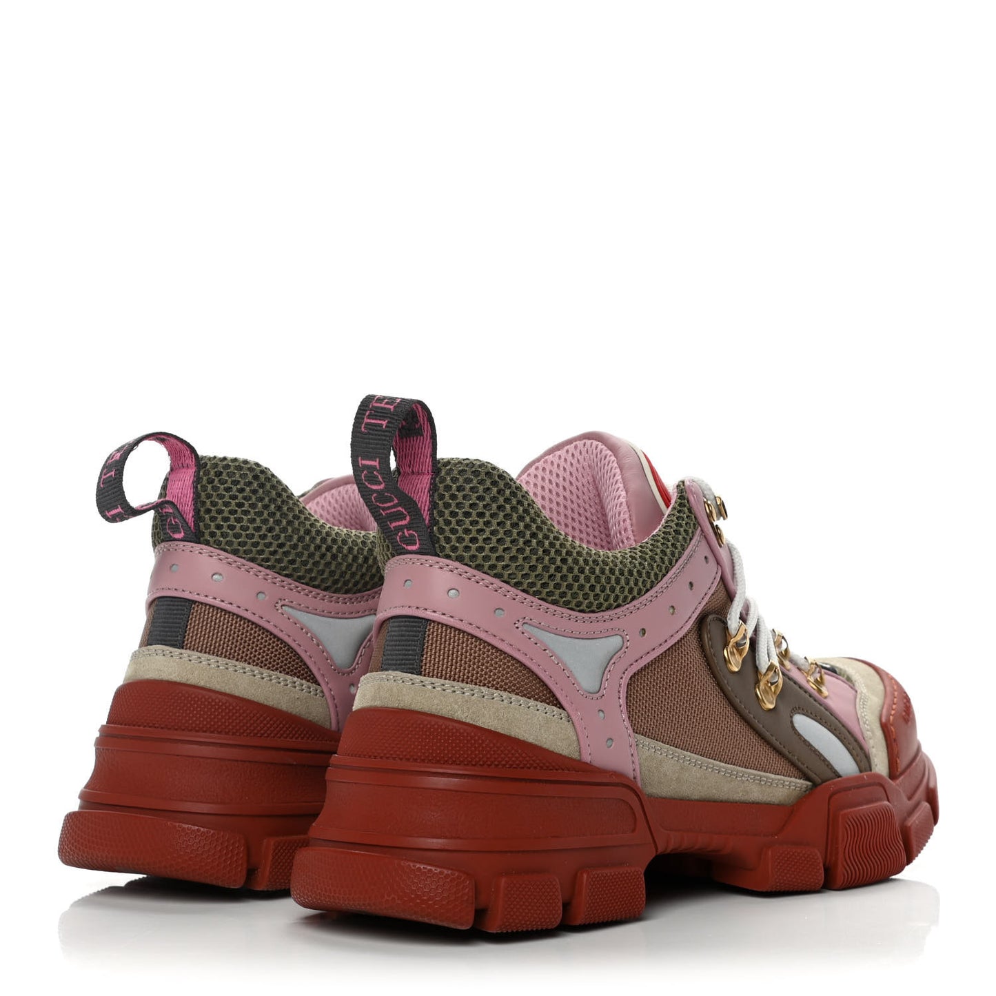 X SEGA Mesh Canvas Calfskin Womens Flashtrek Sneakers 39 Military Oatmeal Carmine Rose Ardesia