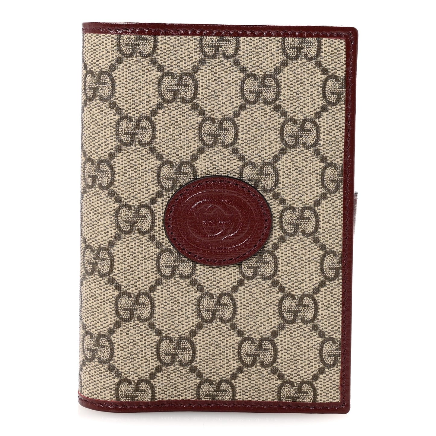 GG Supreme Monogram Azalea Calfskin Retro Interlocking G Passport Case Beige Red