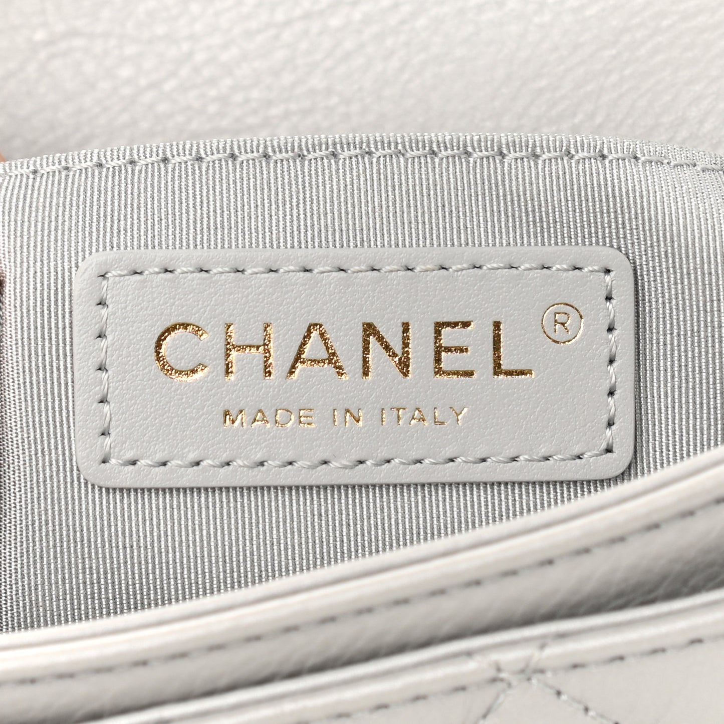 Calfskin Quilted Top Handle Flap Light Grey
