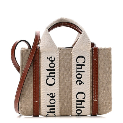 Chloe Cotton Calfskin Mini Woody Ribbon Tote White Brown 1 of 10