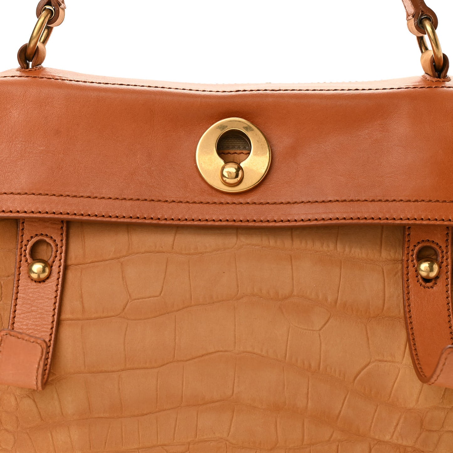 Crocodile Embossed Nubuck Calfskin Medium Muse Two Tote Tan