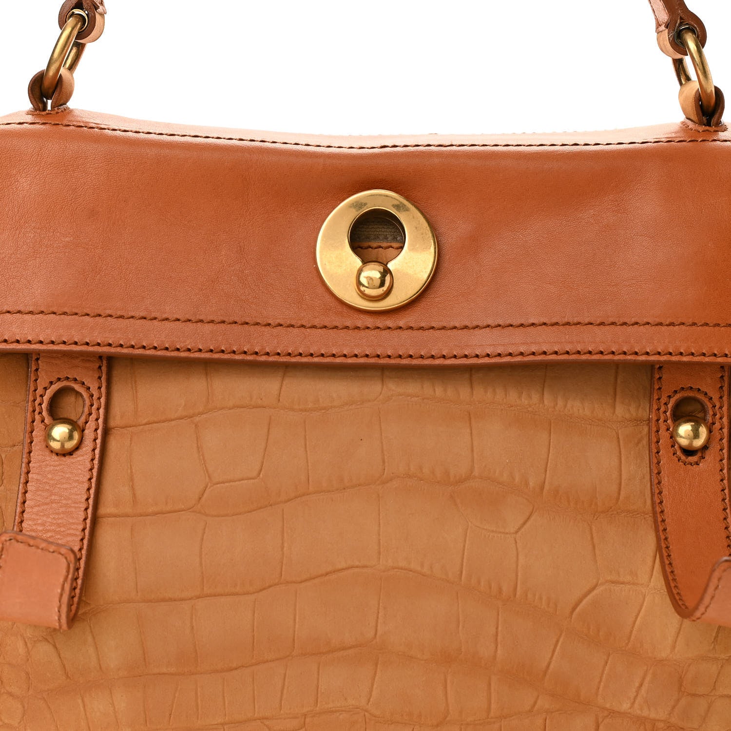 Saint Laurent Crocodile Embossed Nubuck Calfskin Medium Muse Two Tote Tan 8 of 15