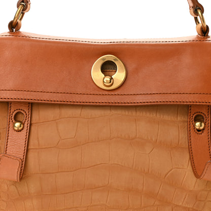 Saint Laurent Crocodile Embossed Nubuck Calfskin Medium Muse Two Tote Tan 8 of 15
