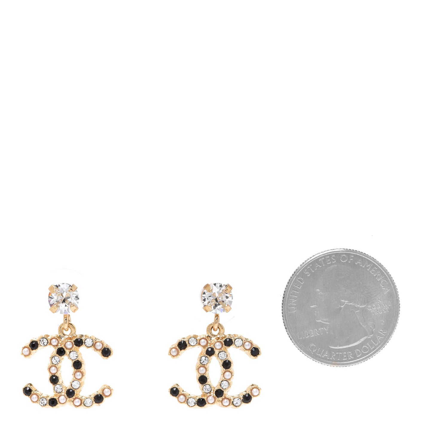 Resin Crystal Pearl CC Drop Earrings Gold Black