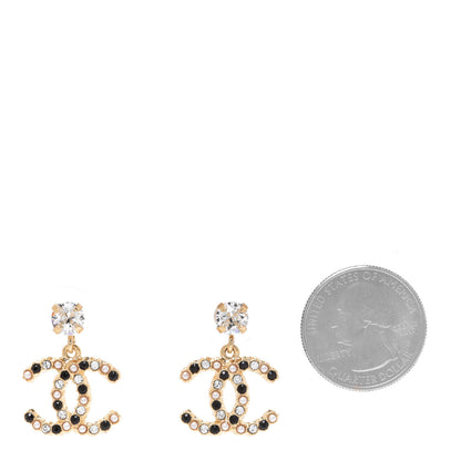 Chanel Resin Crystal Pearl CC Drop Earrings Gold Black 2 of 5