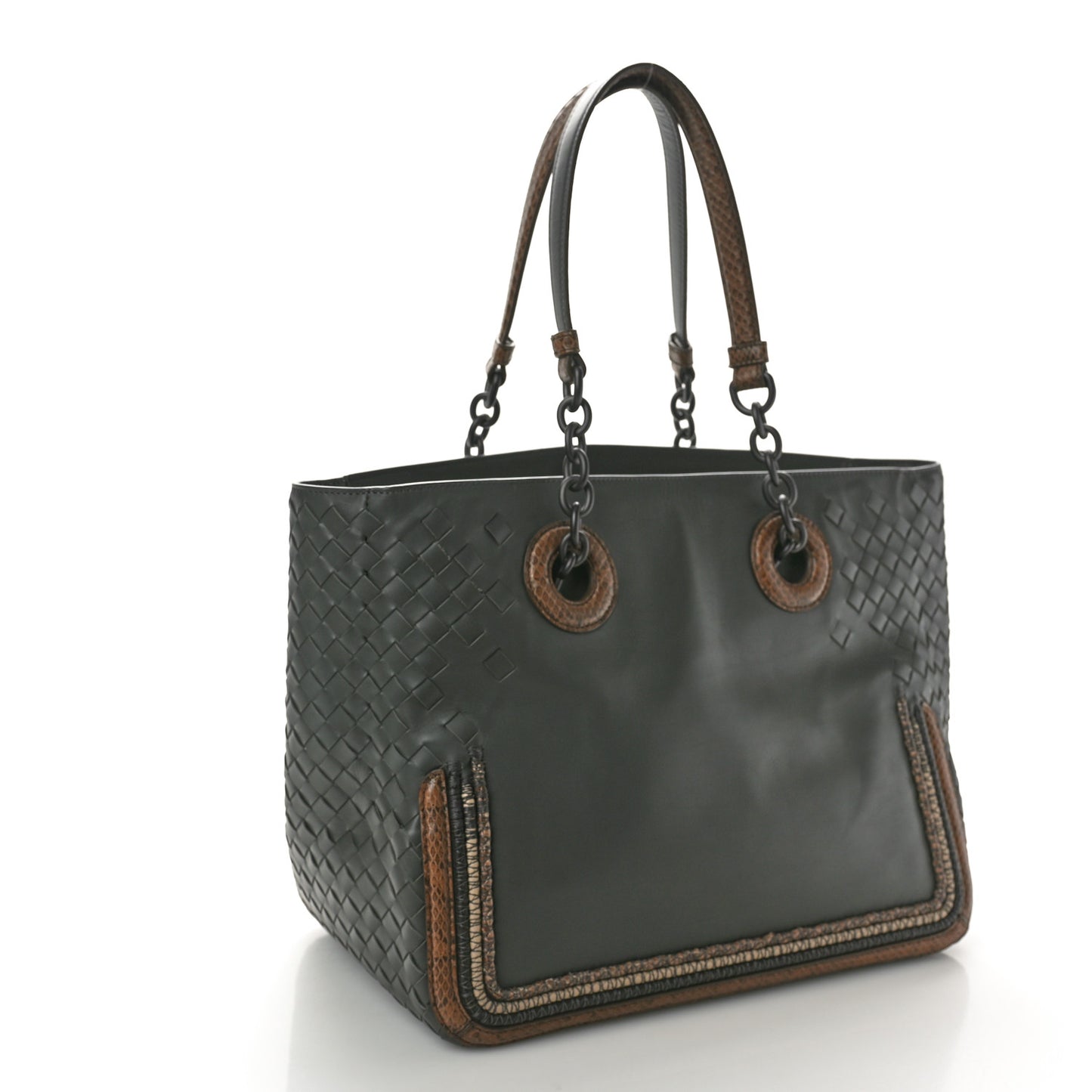 Nappa Intrecciato Snakeskin Tote Gray