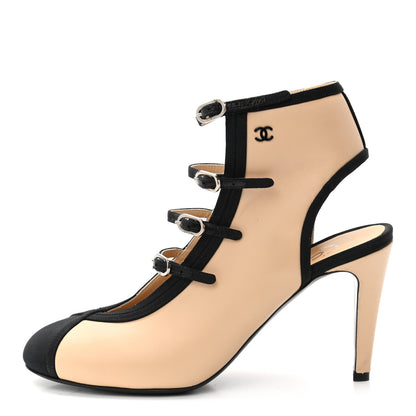 Chanel Lambskin Grosgrain Cap Toe Pumps 37 Beige Black 1 of 8