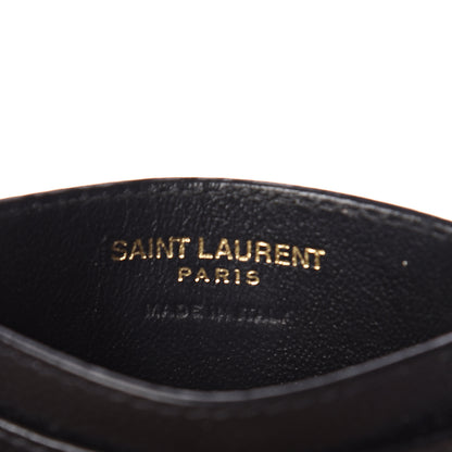 Saint Laurent Grain De Poudre Matelasse Chevron Monogram Credit Card Case Black 5 of 6