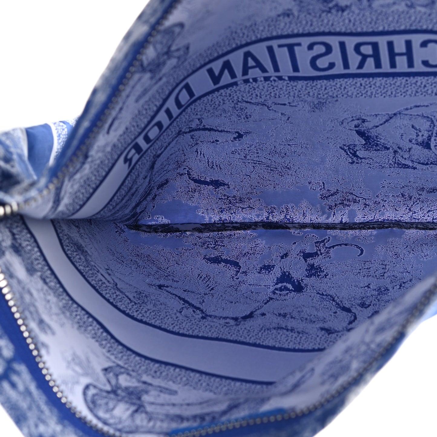 Embroidered Toile De Jouy Diortravel Zipped Pouch Blue