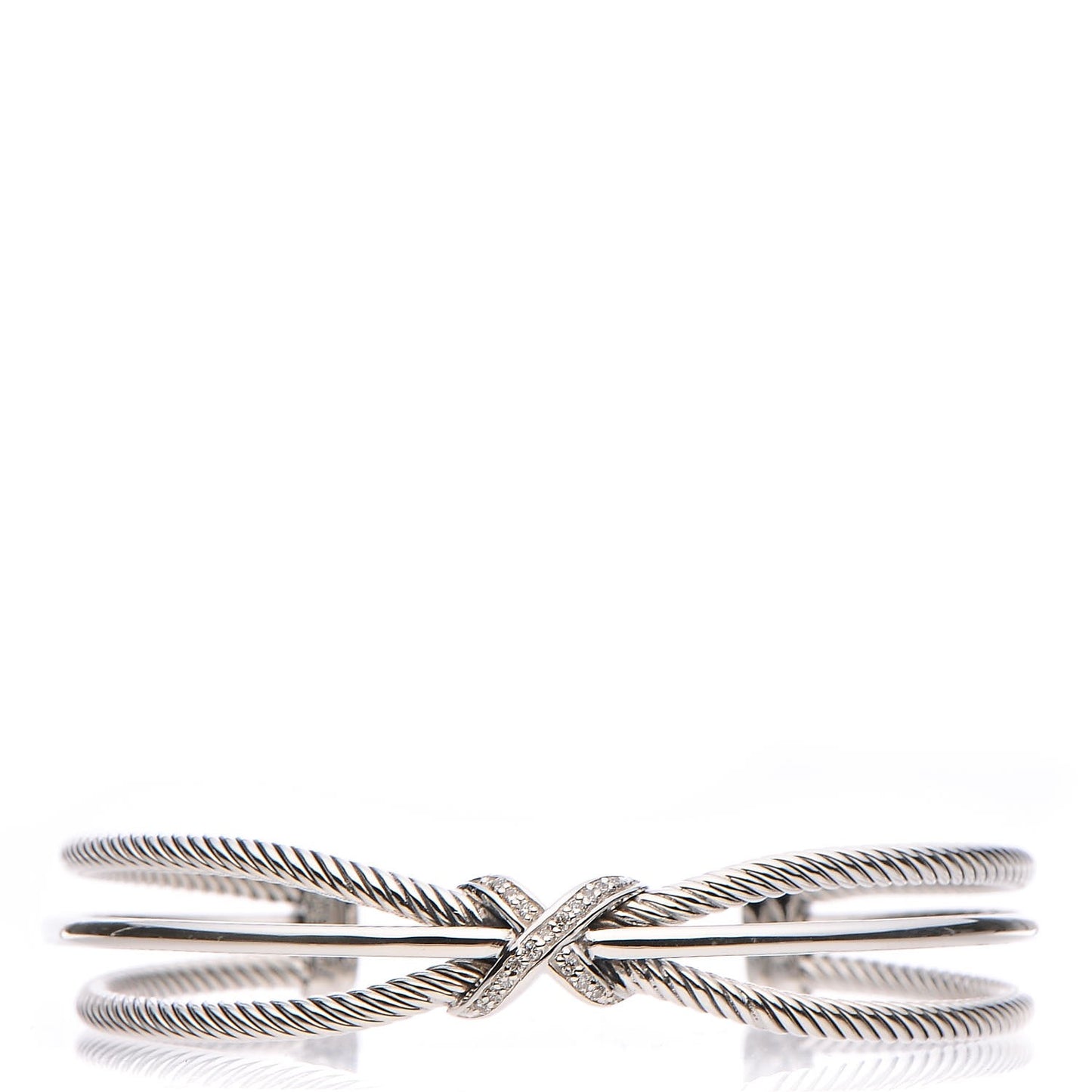 Sterling Silver Pave Diamond 7mm X Crossover Cuff M