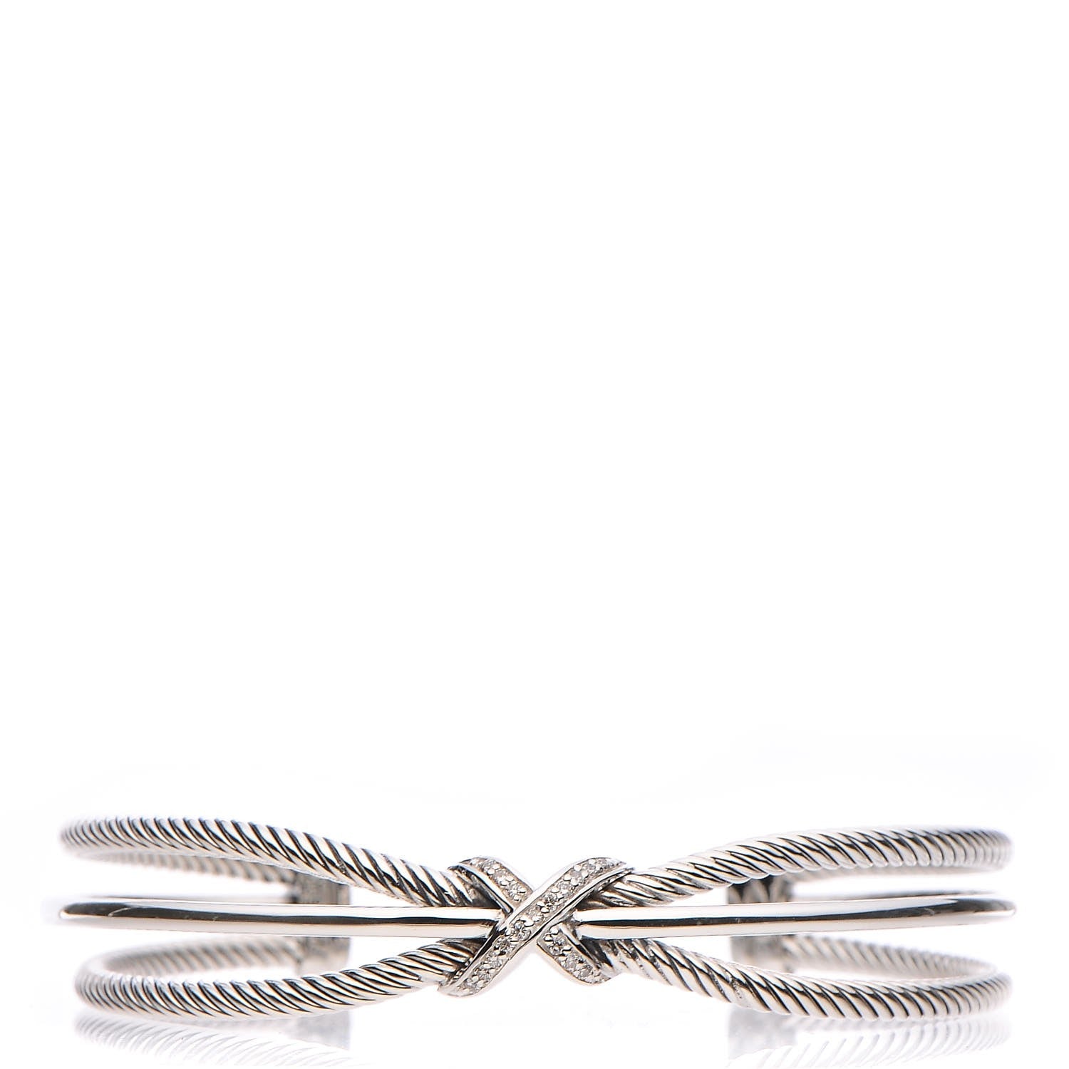 David Yurman Sterling Silver Pave Diamond 7mm X Crossover Cuff M 1 of 4