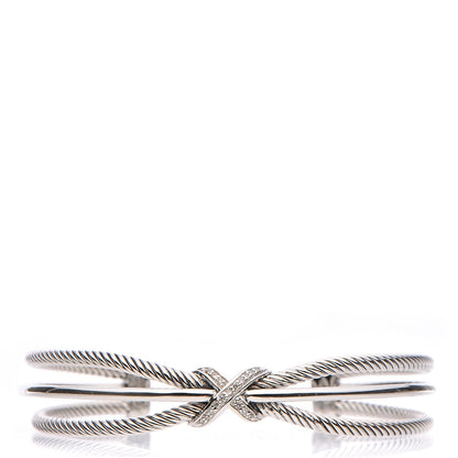 David Yurman Sterling Silver Pave Diamond 7mm X Crossover Cuff M 1 of 4