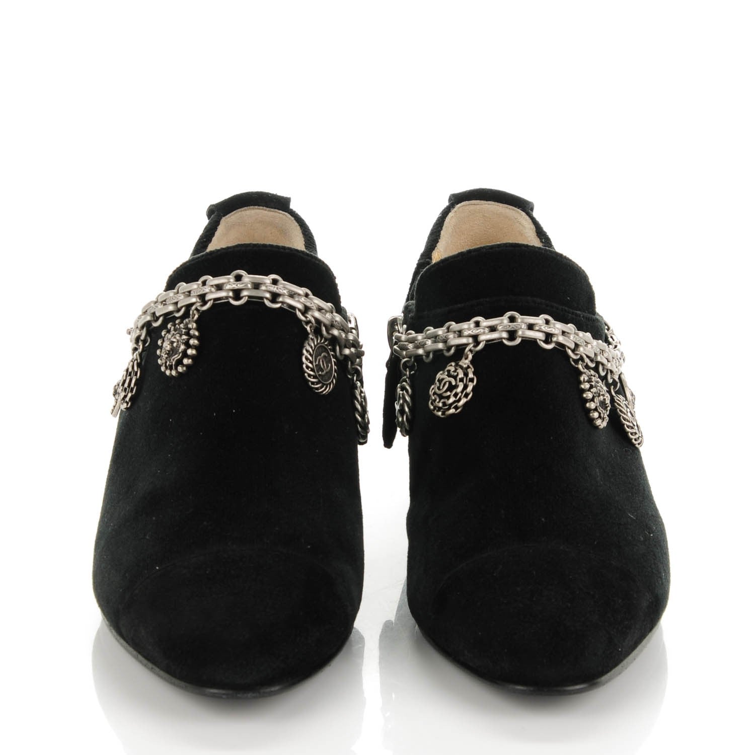 Chanel Velvet Suede Charm Chain Short Boots 35.5 Black 2 of 8