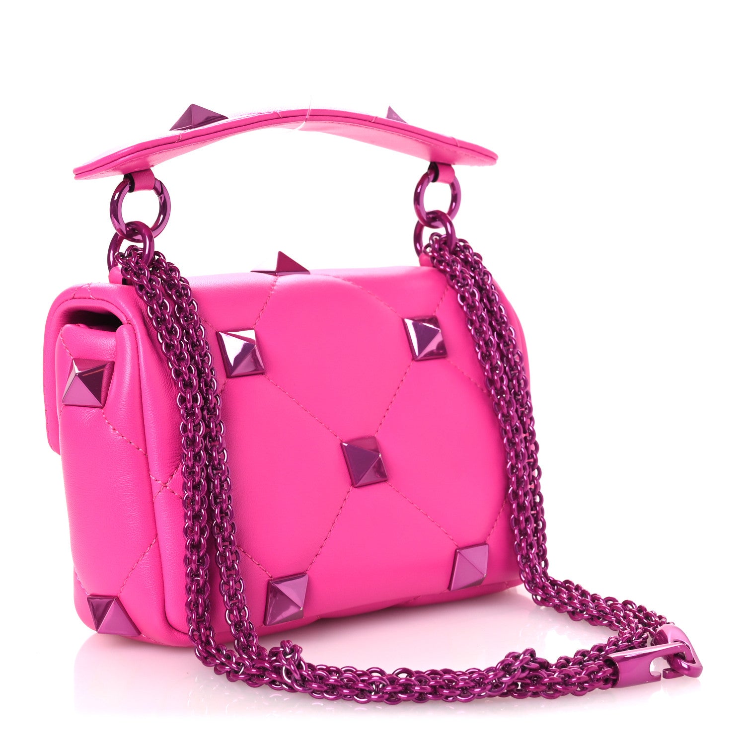 Valentino Garavani Nappa Lacquer Monochrome Small Roman Stud Shoulder Bag Pink PP 2 of 12