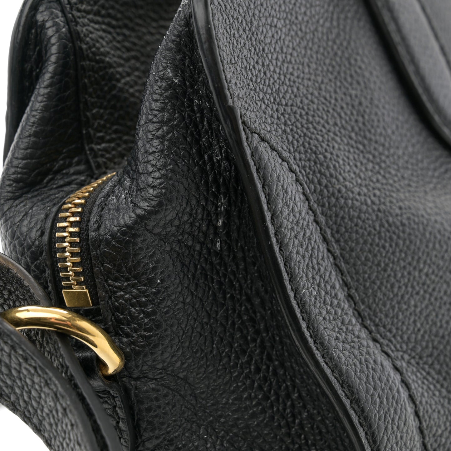 Pebbled Calfskin Small Skull Padlock Zip Around Tote Black