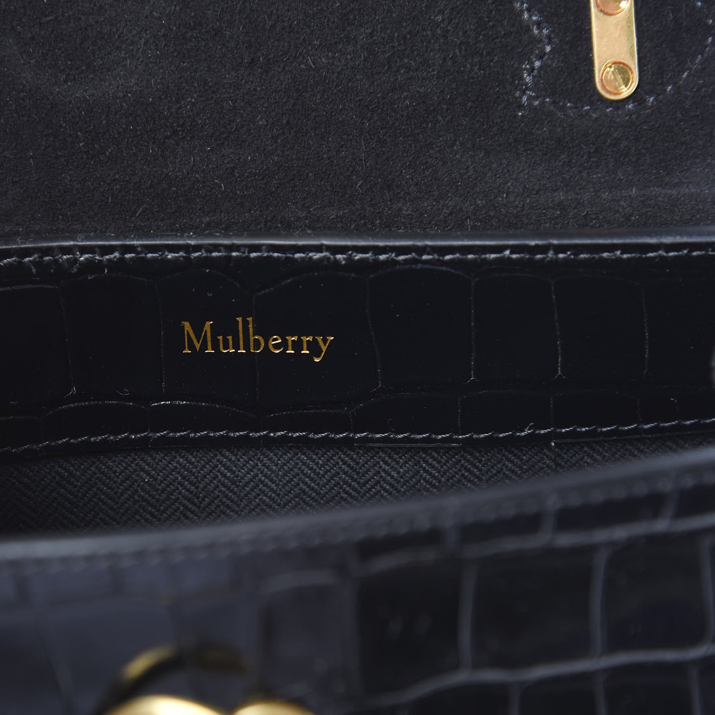 Shiny Croc Calfskin Embossed Micro Seaton Black