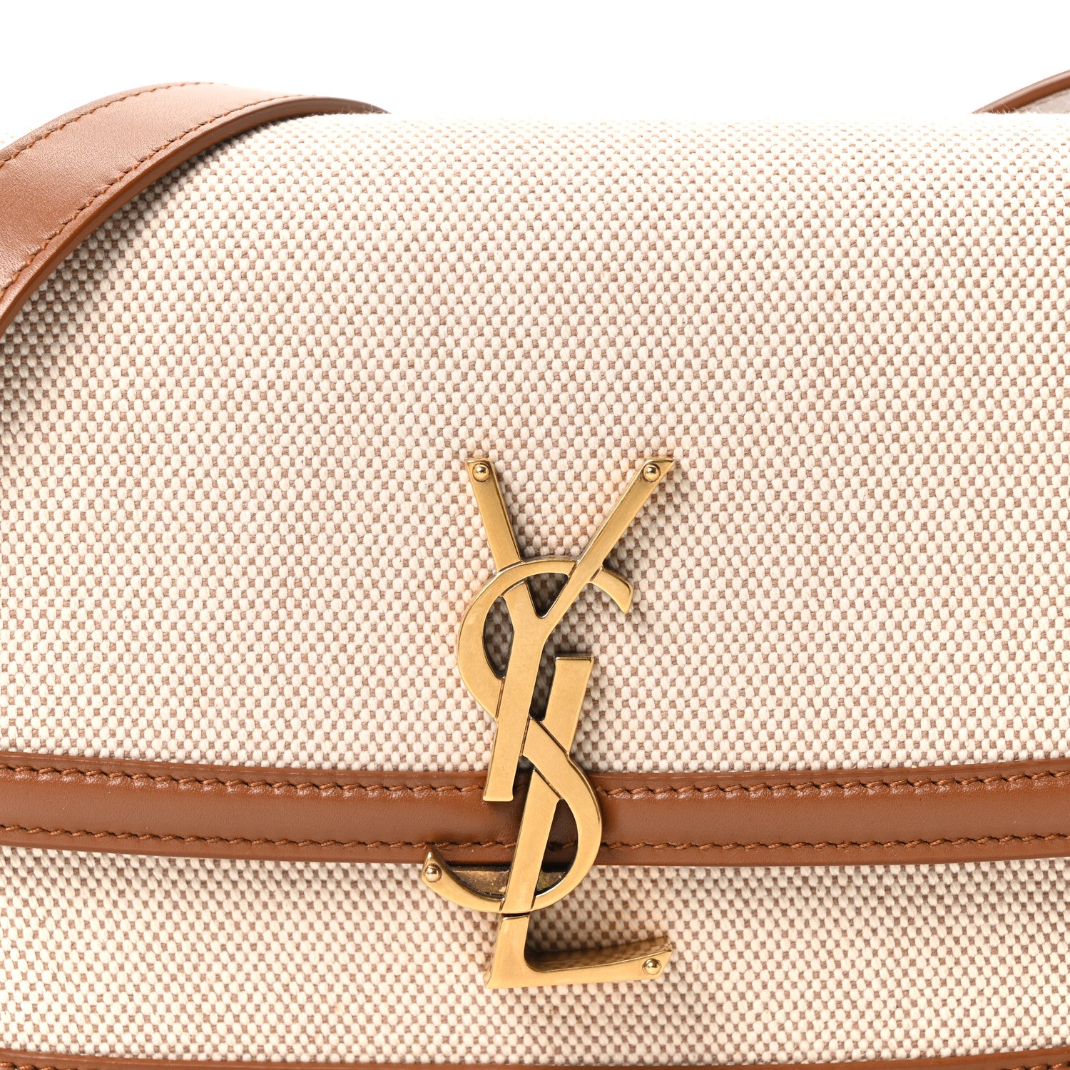 Saint Laurent Canvas Calfskin Small Solferino Satchel Beige Brick
