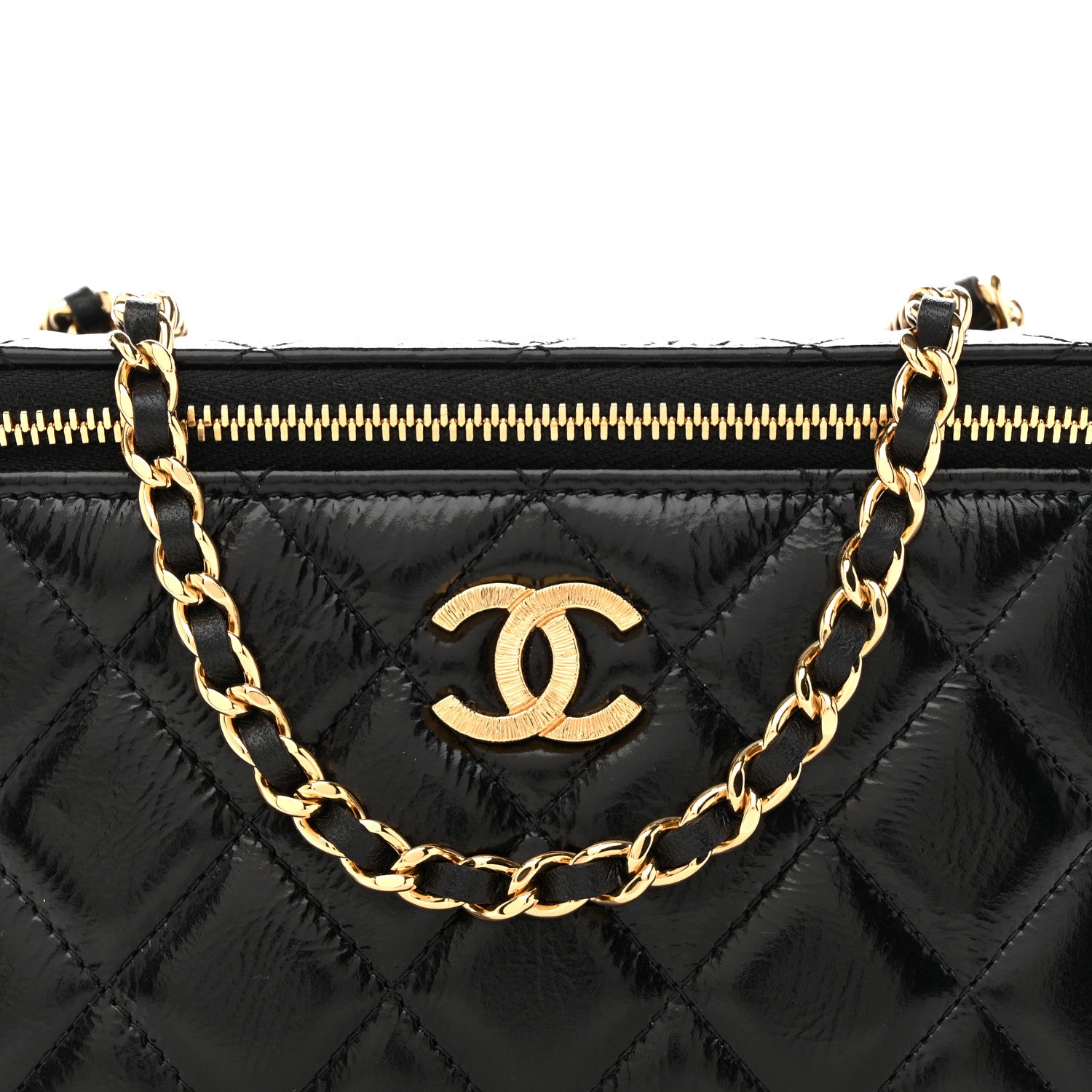 Chanel Shiny Lambskin Quilted Small Vanity Case With Chain Black 8 of 11