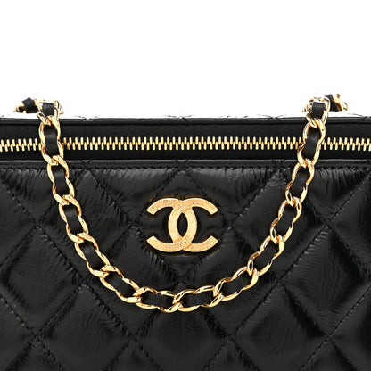 Chanel Shiny Lambskin Quilted Small Vanity Case With Chain Black 8 of 11