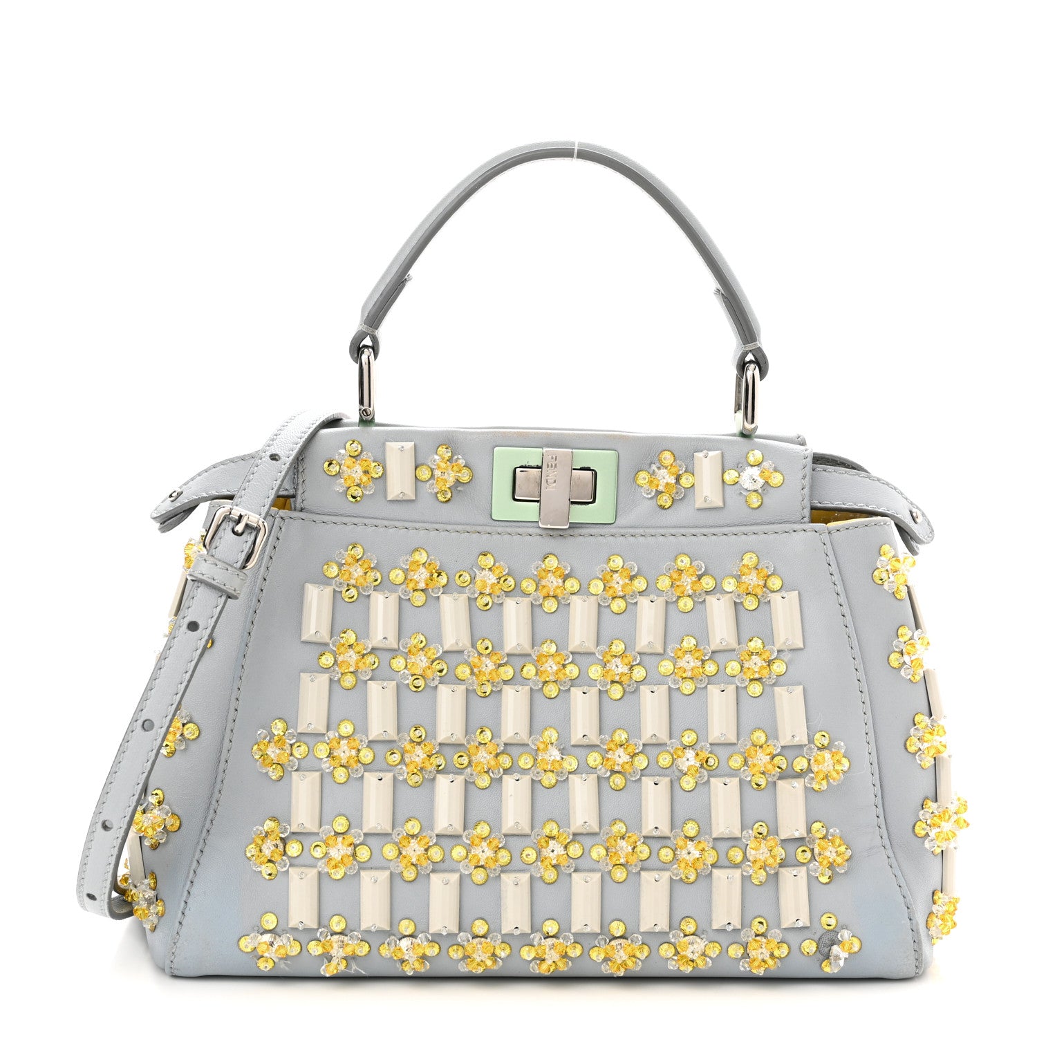 Fendi Nappa Crystal Mini Peekaboo Iconic Satchel Light Blue 1 of 11